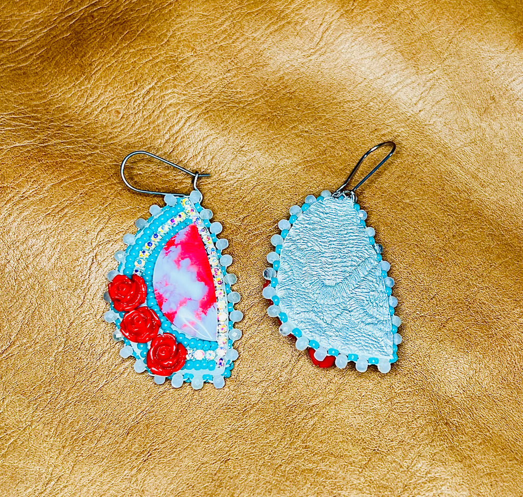 Red Plume Agate Rose Garden Earrings