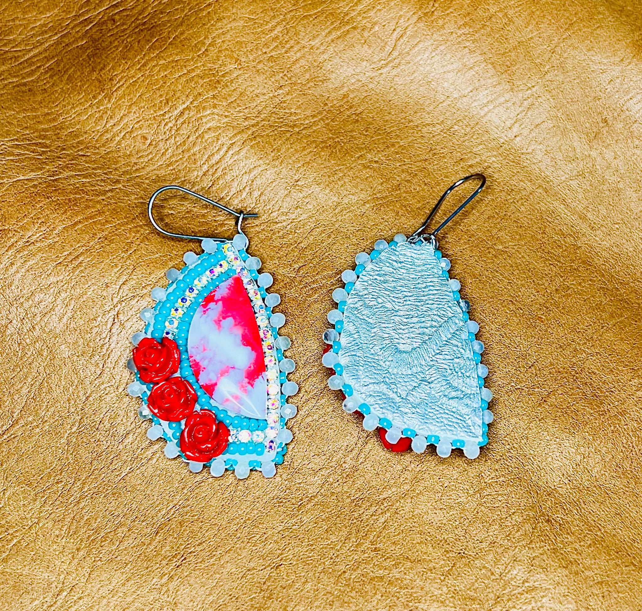 Red Plume Agate Rose Garden Earrings
