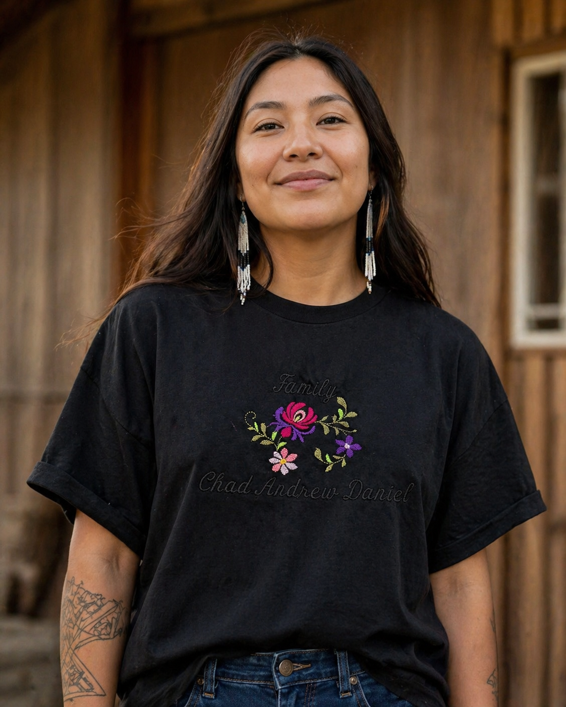 Customizable Embroidered "Family" Floral Tee