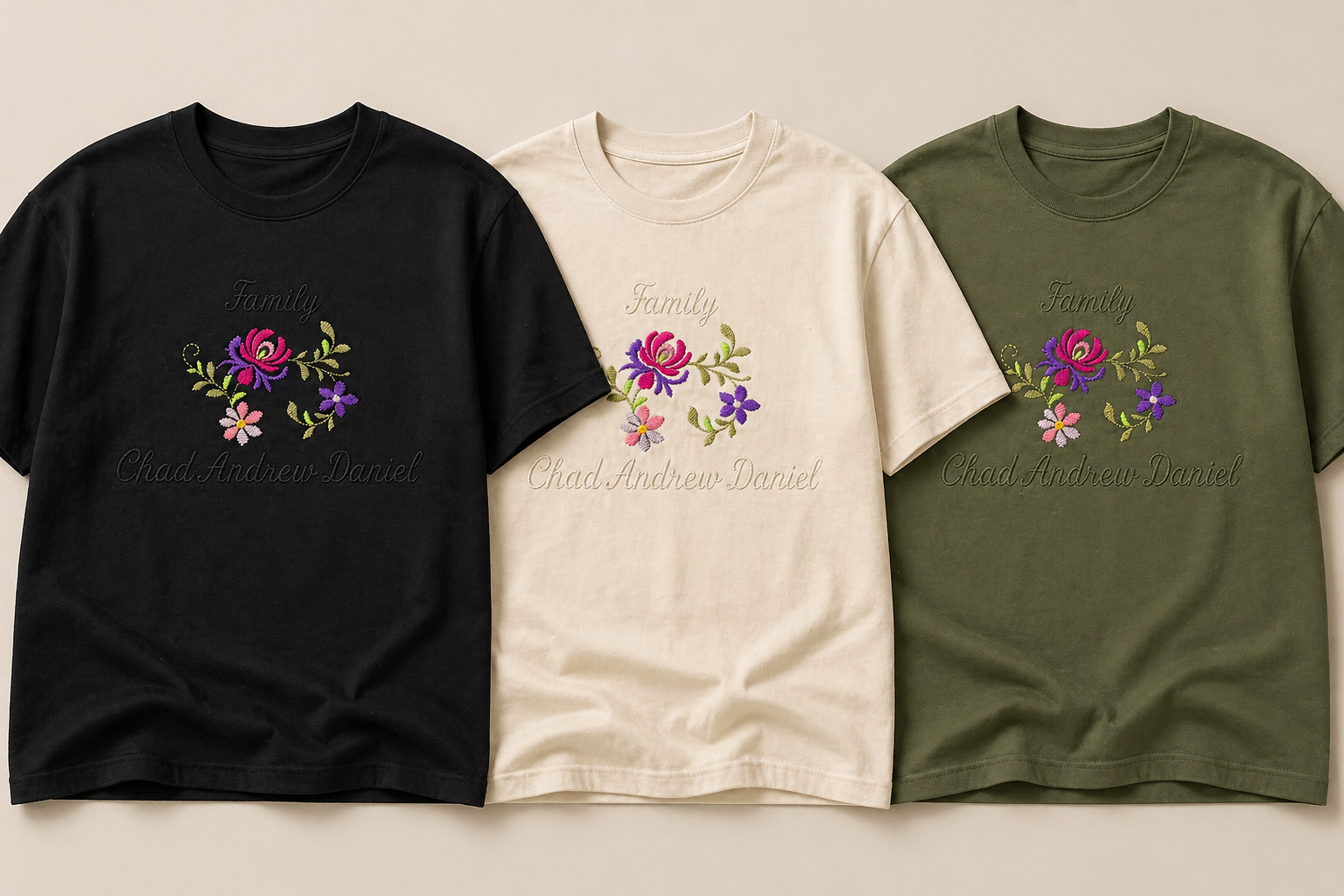 Customizable Embroidered "Family" Floral Tee