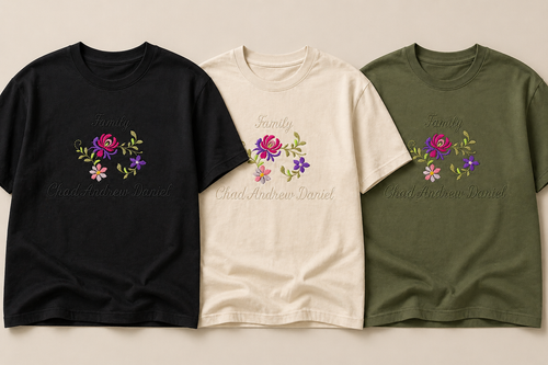 Customizable Embroidered "Family" Floral Tee