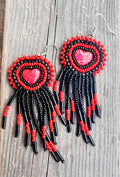 Red-Fringe Heart Earrings