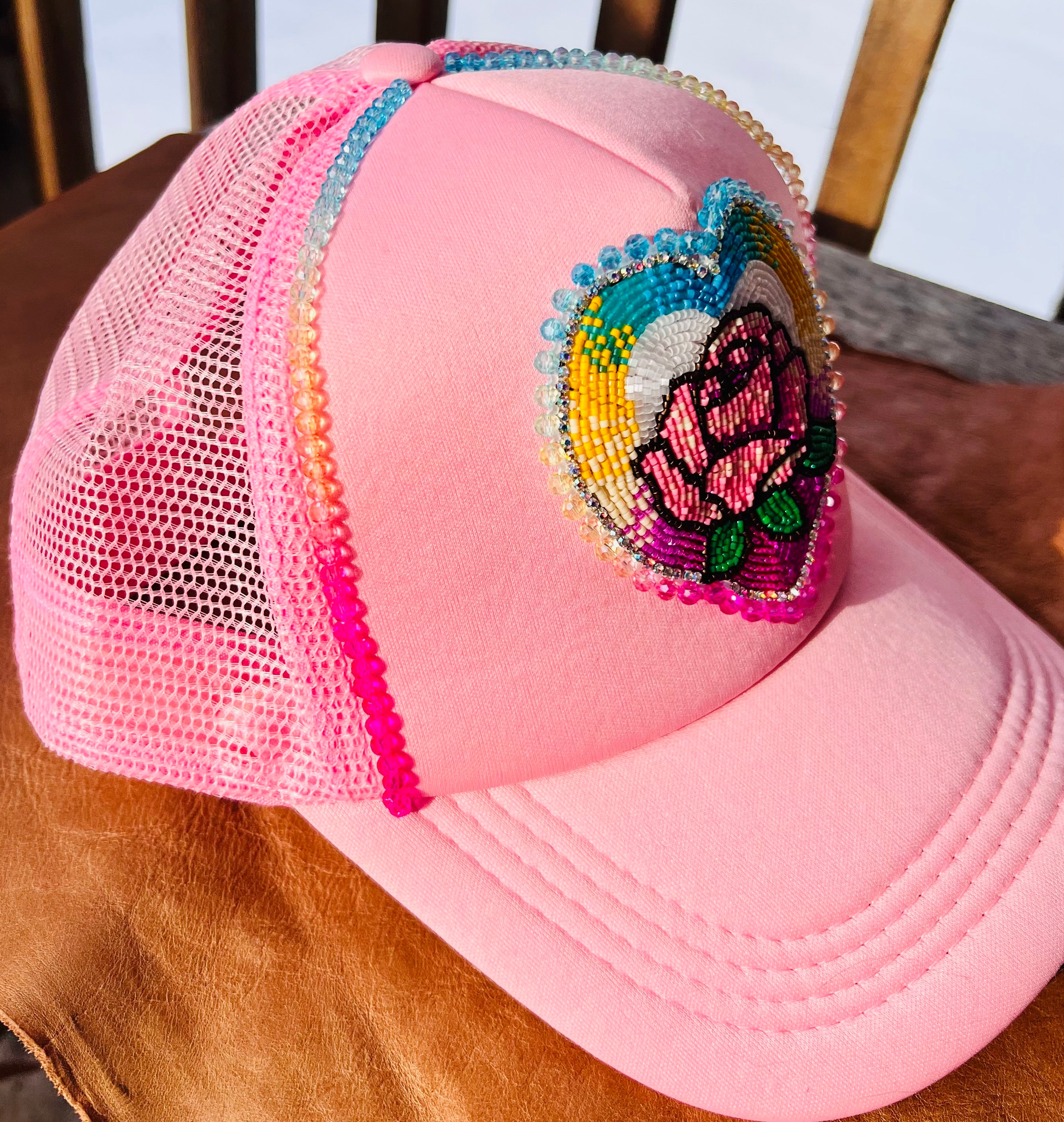 Pink Beaded Trucker Hat