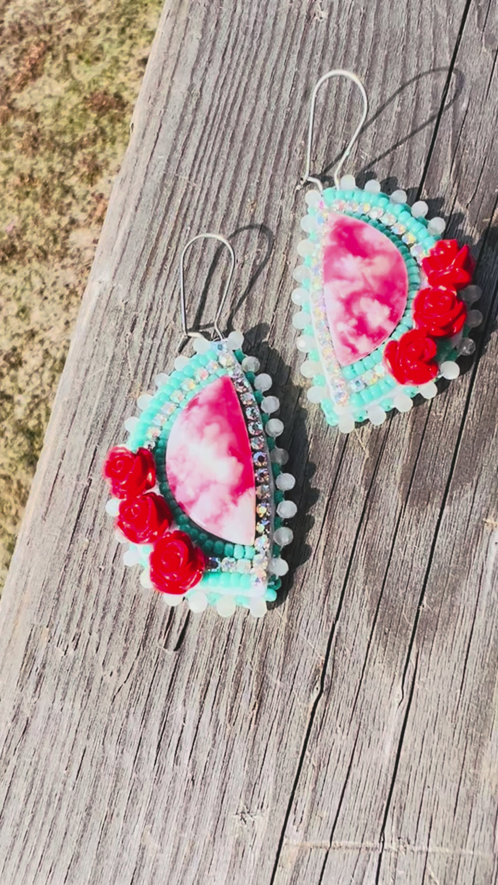 Red Plume Agate Rose Garden Earrings